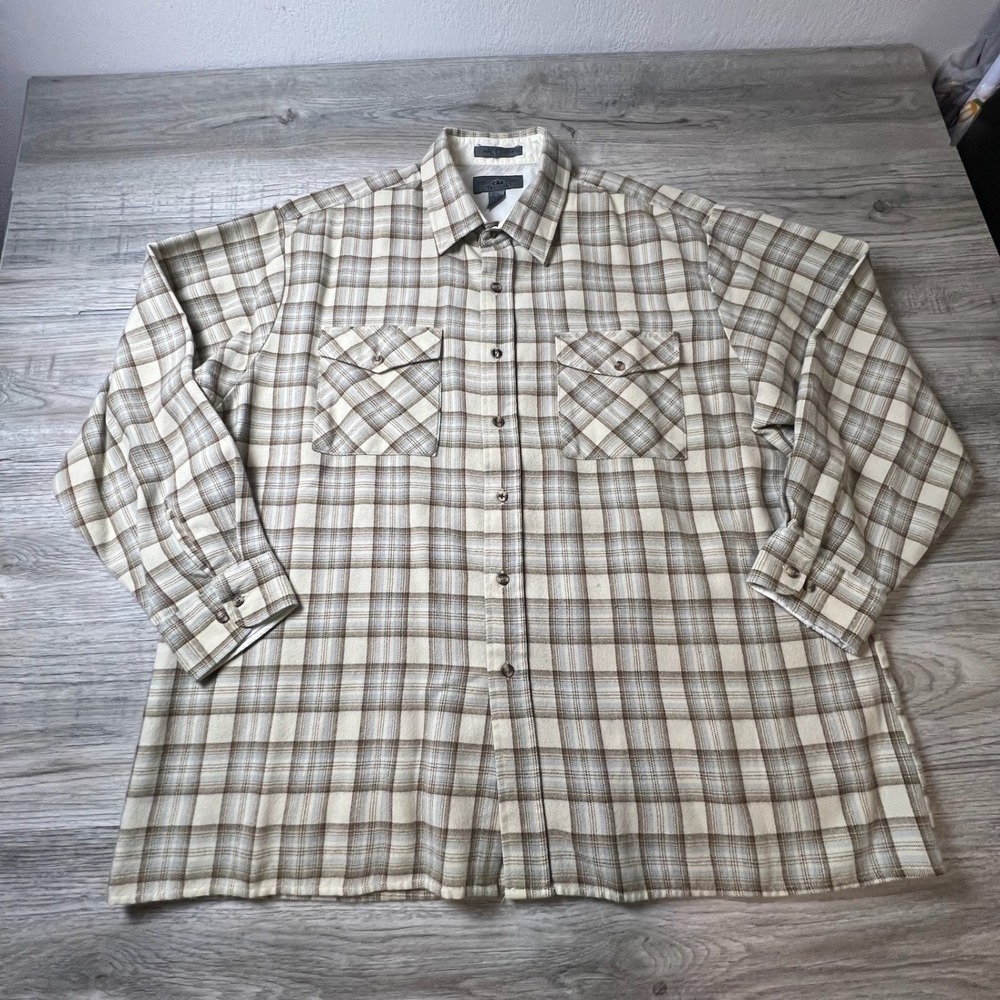 Bay Area Traders Plaid Flannel Shirt Men XXL Tan Brown Long Sleeve Button Up W44